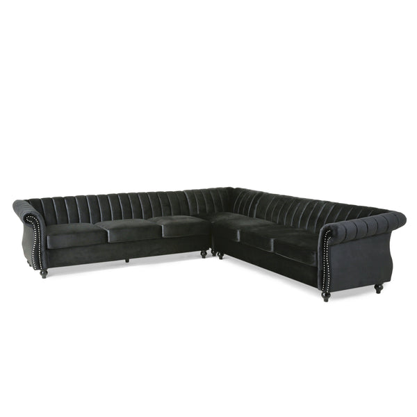 gdf studio Jenera Modern Glam Velvet Channel Stitch Sectional Sofa Set