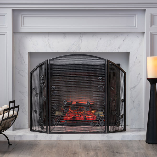 Gdf Studio Jenna Modern Iron Firescreen With Leaf Accents