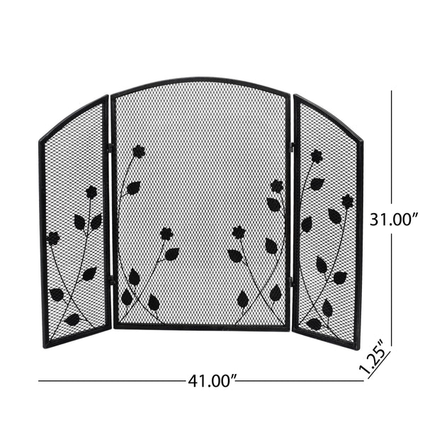 Gdf Studio Jenna Modern Iron Firescreen With Leaf Accents