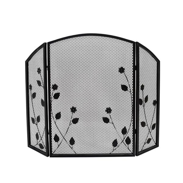 gdf studio Jenna Modern Iron Firescreen with Leaf Accents