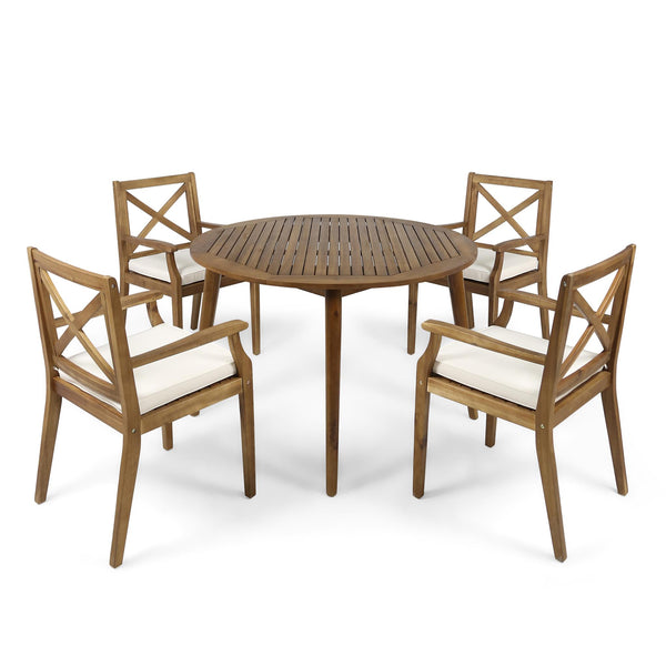 Gdf Studio Jenson Outdoor 5 Piece Acacia Wood Dining Set With Cushions