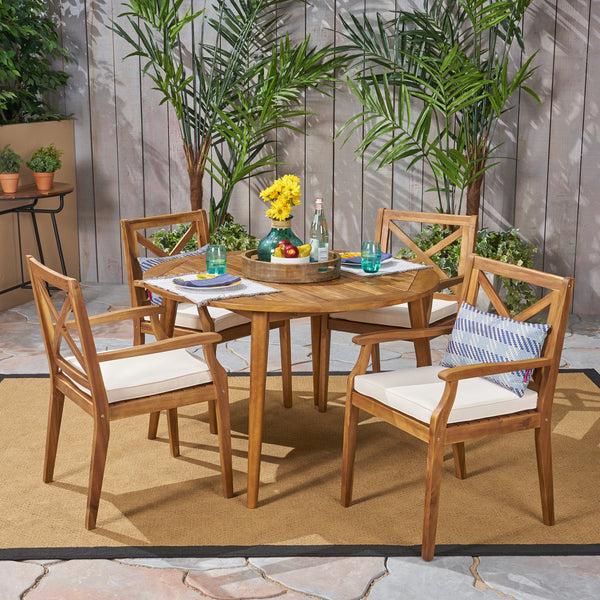 Gdf Studio Jenson Outdoor 5 Piece Acacia Wood Dining Set With Cushions
