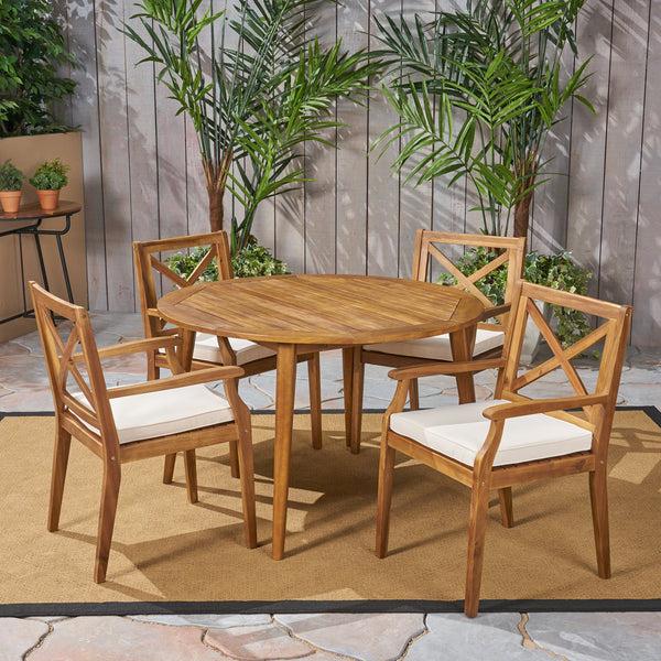 Gdf Studio Jenson Outdoor 5 Piece Acacia Wood Dining Set With Cushions