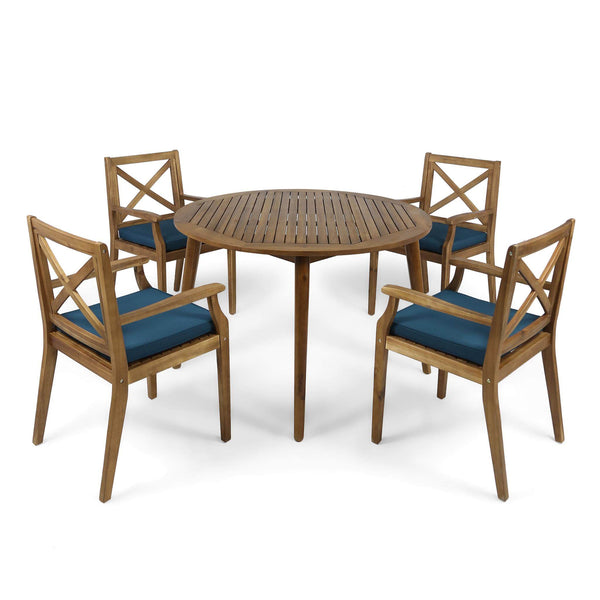 gdf studio Jenson Outdoor 5 Piece Acacia Wood Dining Set with Cushions