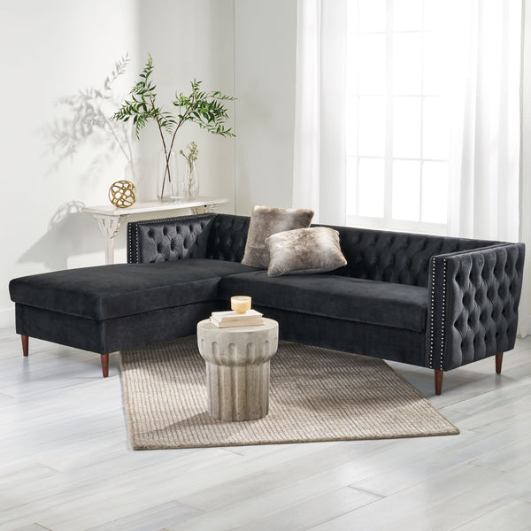 Gdf Studio Jephthah Contemporary Tufted Velvet Sectional Sofa With Storage Chaise Lounge