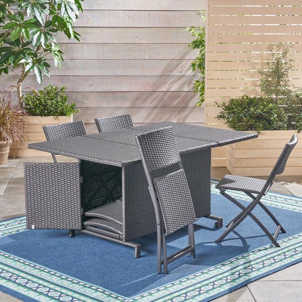 Gdf Studio Jerry Outdoor 7 Piece Foldable Wicker Dining Set