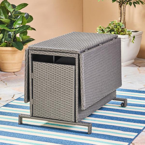 Gdf Studio Jerry Outdoor 7 Piece Foldable Wicker Dining Set