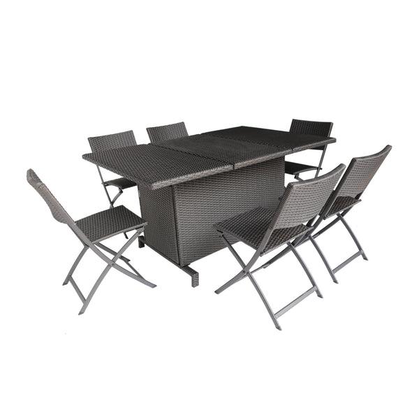 gdf studio Jerry Outdoor 7 Piece Foldable Wicker Dining Set