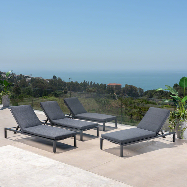 Gdf Studio Jerry Outdoor Dark Gray Outdoor Mesh Chaise Lounges With Black Aluminum Frame (Set Of 4)