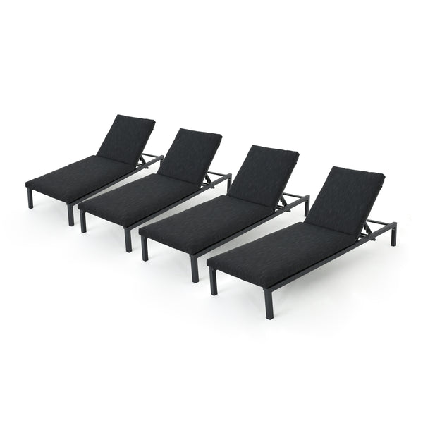 gdf studio Jerry Outdoor Dark Gray Outdoor Mesh Chaise Lounges with Black Aluminum Frame (Set of 4)