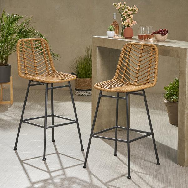 Gdf Studio Jessie Outdoor Wicker Barstools (Set Of 2)