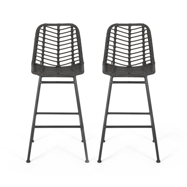 gdf studio Jessie Outdoor Wicker Barstools (Set of 2)
