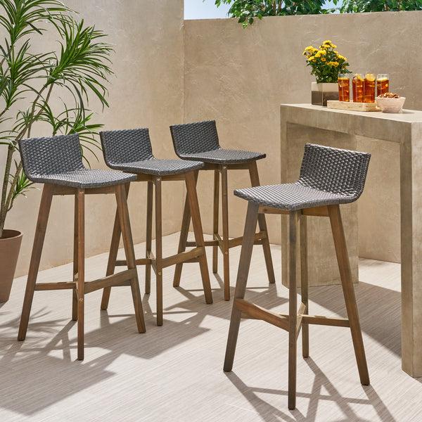 Gdf Studio Jessie Outdoor Wood & Wicker Barstools (Set Of 4)