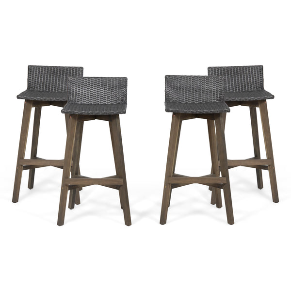 gdf studio Jessie Outdoor Wood & Wicker Barstools (Set of 4)