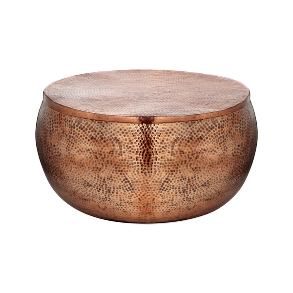 gdf studio Jessika Modern Round Hammered Aluminum Storage Coffee Table