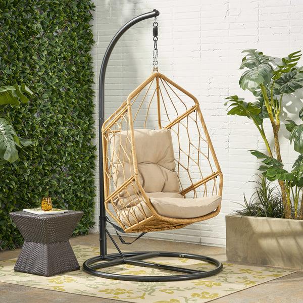 Gdf Studio Jewell Allegra Outdoor Wicker Basket Hanging Chair With Stand