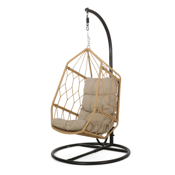 gdf studio Jewell Allegra Outdoor Wicker Basket Hanging Chair with Stand