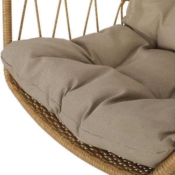 Gdf Studio Jewell Outdoor Wicker Hanging Basket Chair With Cushions Light Brown Tan