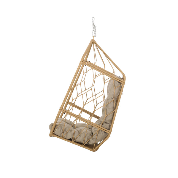 Gdf Studio Jewell Outdoor Wicker Hanging Basket Chair With Cushions Light Brown Tan
