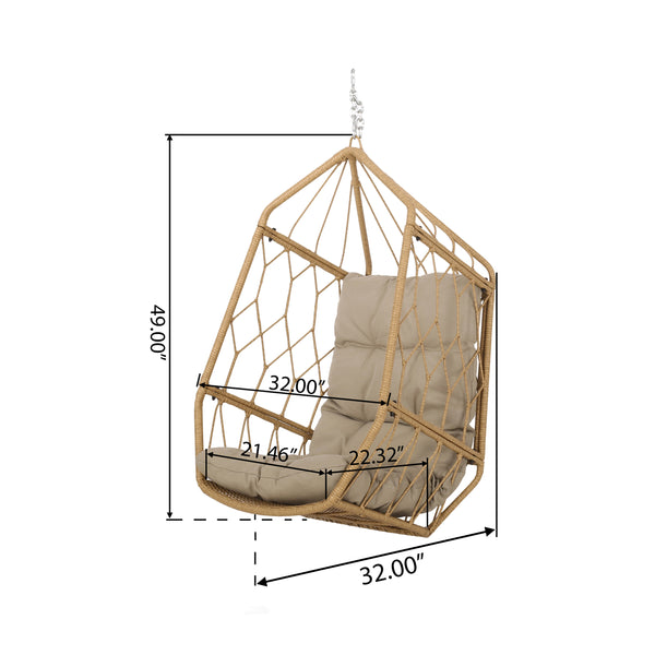 Gdf Studio Jewell Outdoor Wicker Hanging Basket Chair With Cushions Light Brown Tan