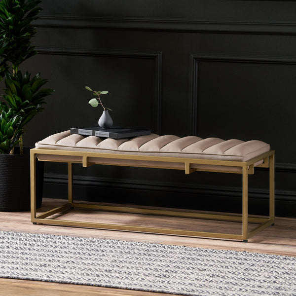 Gdf Studio Jill Contemporary Handmade Channel Stitch Ottoman Bench Dark Cream And Matte Gold