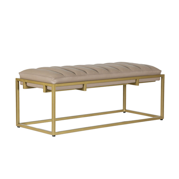 gdf studio Jill Contemporary Handmade Channel Stitch Ottoman Bench Dark Cream and Matte Gold