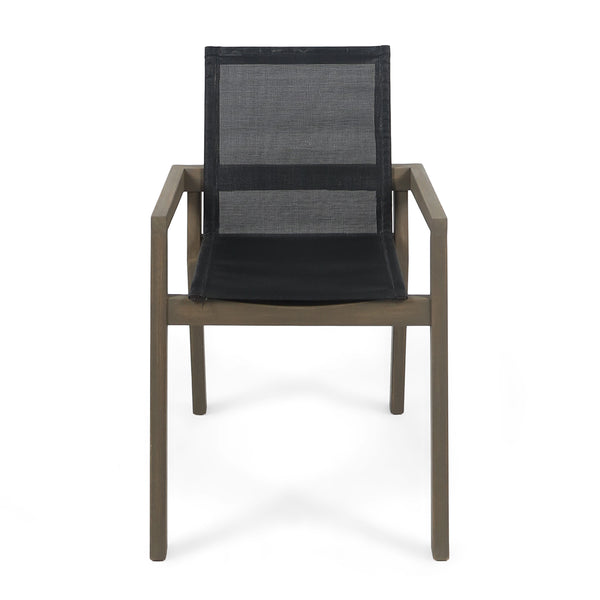 Gdf Studio Jimmy Outdoor Acacia Wood And Mesh Dining Chairs (Set Of 2)
