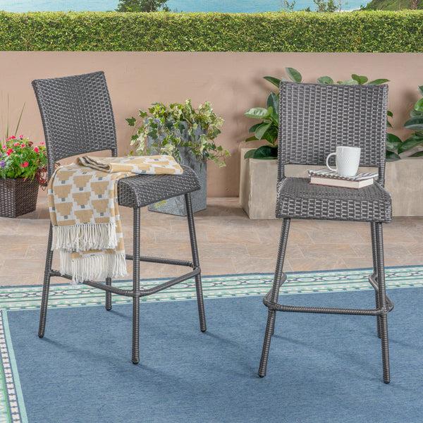 Gdf Studio Jiro Outdoor Wicker Barstool Gray (Set Of 2)