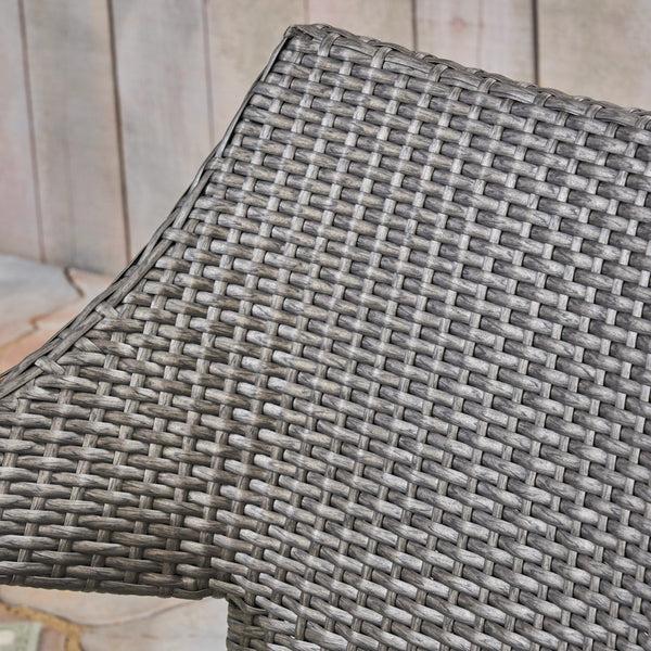 Gdf Studio Joa Outdoor 7 Piece Acacia Wood Dining Set With Stacking Wicker Chairs Sandblast Dark Gray And Gray