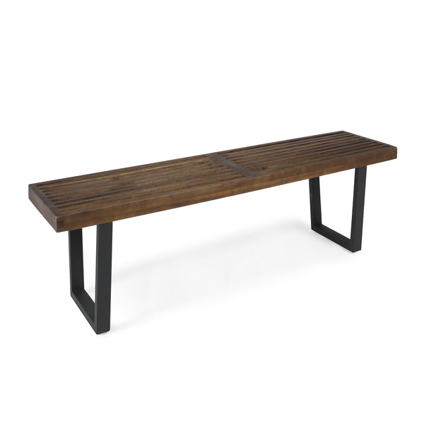 Gdf Studio Joa Patio Dining Bench Acacia Wood With Iron Legs Modern Contemporary