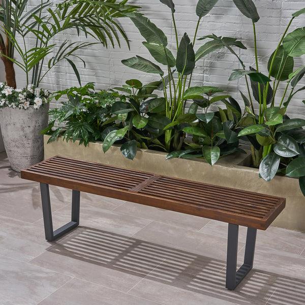 Gdf Studio Joa Patio Dining Bench Acacia Wood With Iron Legs Modern Contemporary