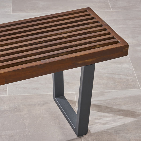 Gdf Studio Joa Patio Dining Bench Acacia Wood With Iron Legs Modern Contemporary