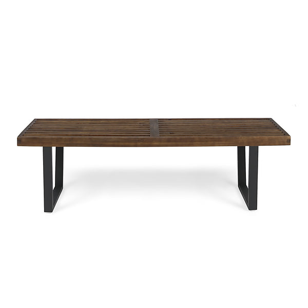 gdf studio Joa Patio Dining Bench Acacia Wood with Iron Legs Modern Contemporary