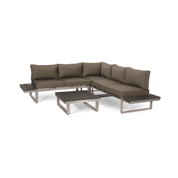Gdf Studio Johana Outdoor Aluminum V-Shaped 5 Seater Sofa Set With Cushions