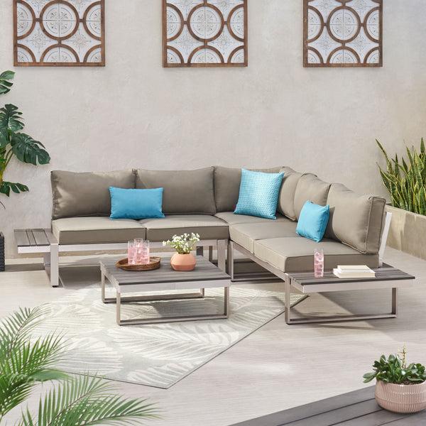 gdf studio Johana Outdoor Aluminum V-Shaped 5 Seater Sofa Set with Cushions