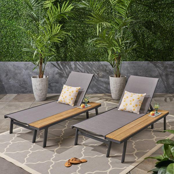 Gdf Studio John Outdoor Mesh And Aluminum Chaise Lounge With Side Table