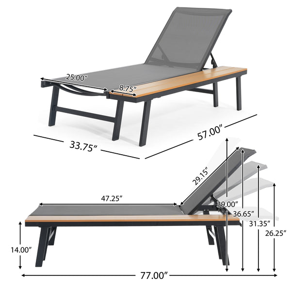Gdf Studio John Outdoor Mesh And Aluminum Chaise Lounge With Side Table