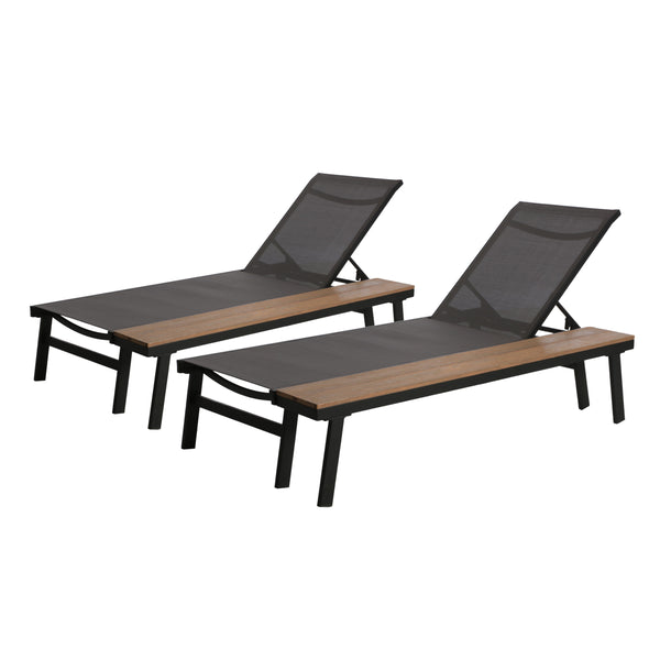 gdf studio John Outdoor Mesh and Aluminum Chaise Lounge with Side Table