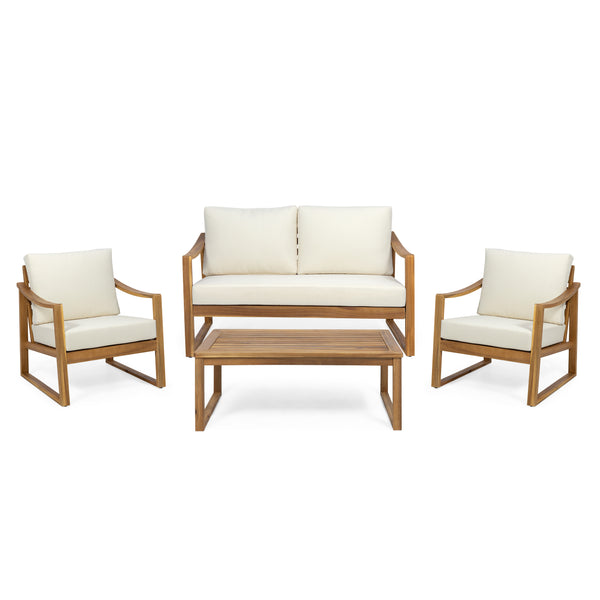 Gdf Studio Johnlucas Outdoor 4 Seater Acacia Wood Chat Set With Water Resistant Cushions