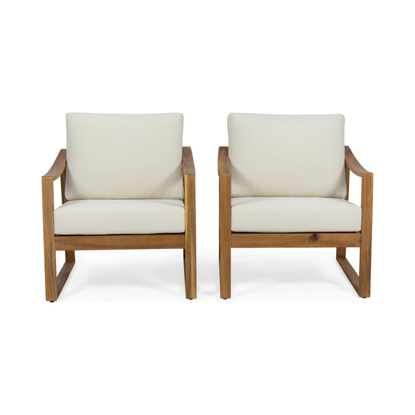 Gdf Studio Johnlucas Outdoor Acacia Wood Club Chairs With Water Resistant Cushions (Set Of 2)