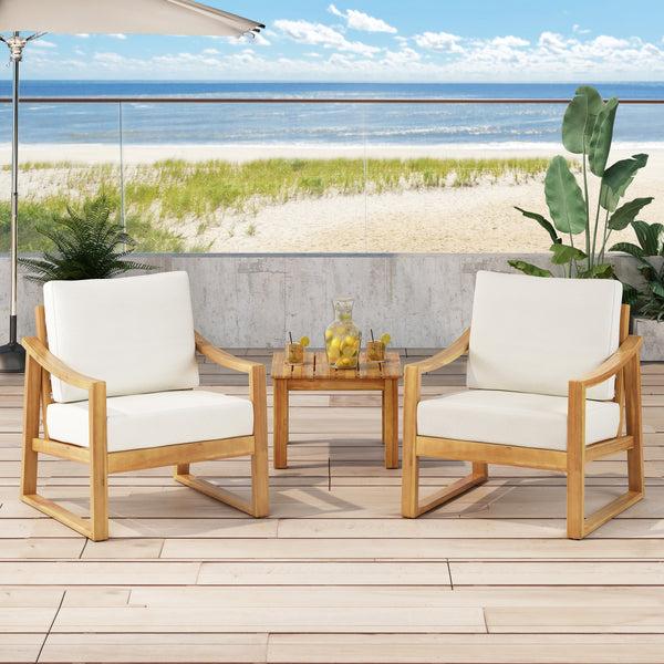 gdf studio Johnlucas Outdoor Acacia Wood Club Chairs with Water Resistant Cushions (Set of 2)