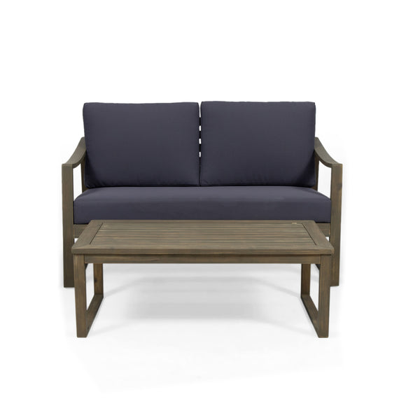 gdf studio Johnlucas Outdoor Acacia Wood Loveseat and Coffee Table Set