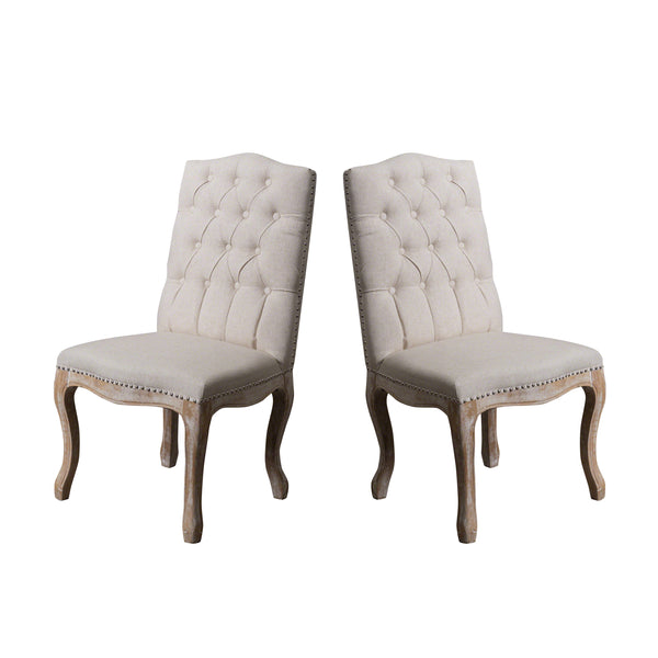 Gdf Studio Jolie Traditional Button Tufted Fabric Dining Chairs With Curved Legs (Set Of 2)