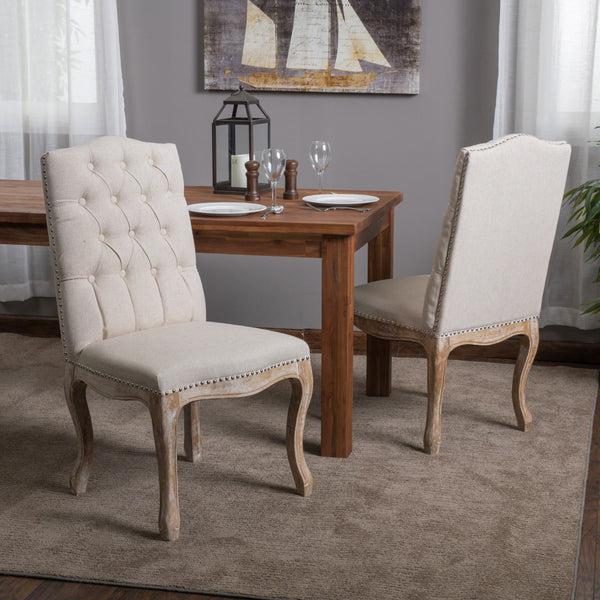 gdf studio Jolie Traditional Button Tufted Fabric Dining Chairs with Curved Legs (Set of 2)