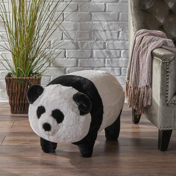 Gdf Studio Jom Kid's White And Black Furry Panda Ottoman