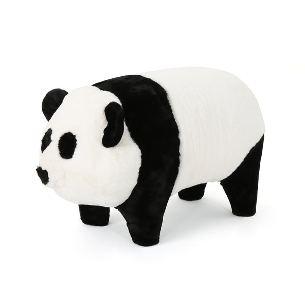 gdf studio Jom Kid's White and Black Furry Panda Ottoman