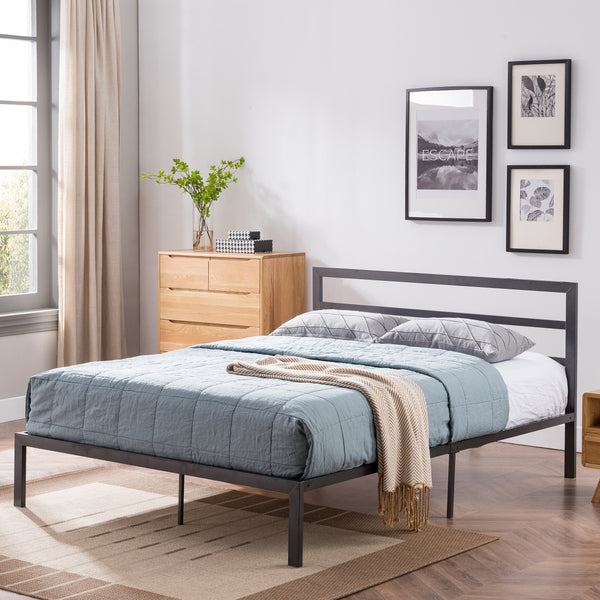 Gdf Studio Jones Minimalistic Modern Slat Iron Queen-Size Bed Frame