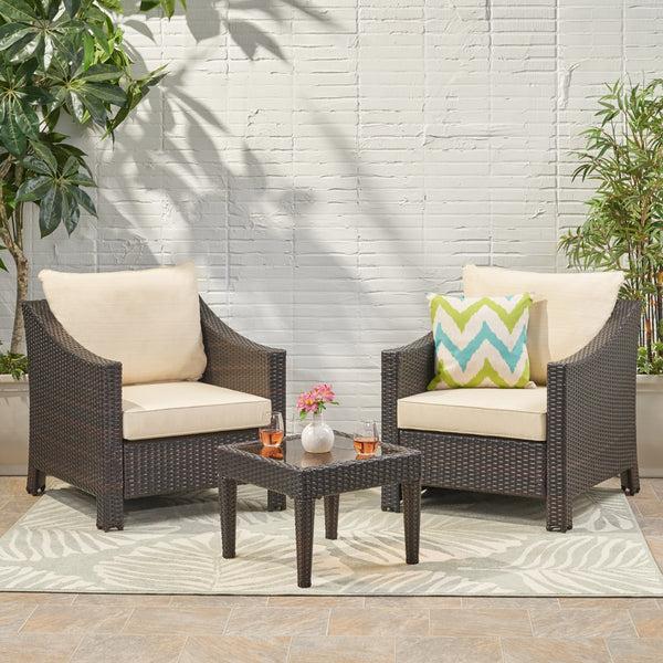 Gdf Studio Jones Outdoor 3-piece Brown Wicker Bistro Set With Cushions