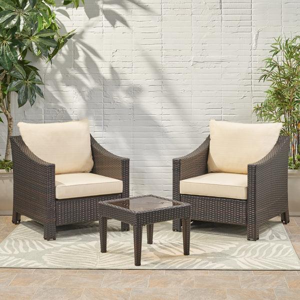 Gdf Studio Jones Outdoor 3-piece Brown Wicker Bistro Set With Cushions