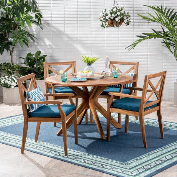 Gdf Studio Jordan Outdoor 5 Piece Acacia Wood Dining Set